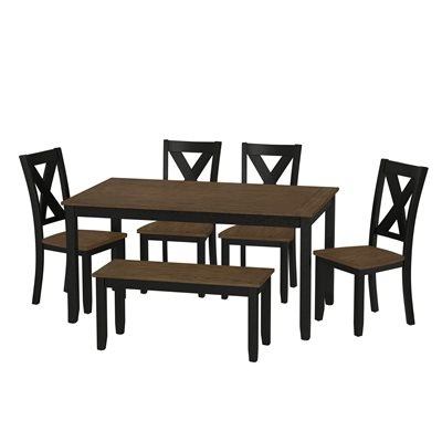 6PC SET - DINING TABLE, 4 SIDE CHAIRS & BENCH