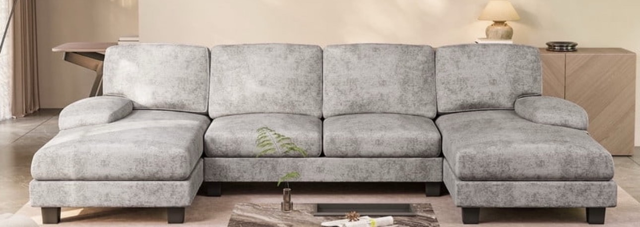 Homall U Shaped Sectional Sofa with Chenille Fabric Sofa Couch with Double Chaise ( 3 BOXES TOTAL)