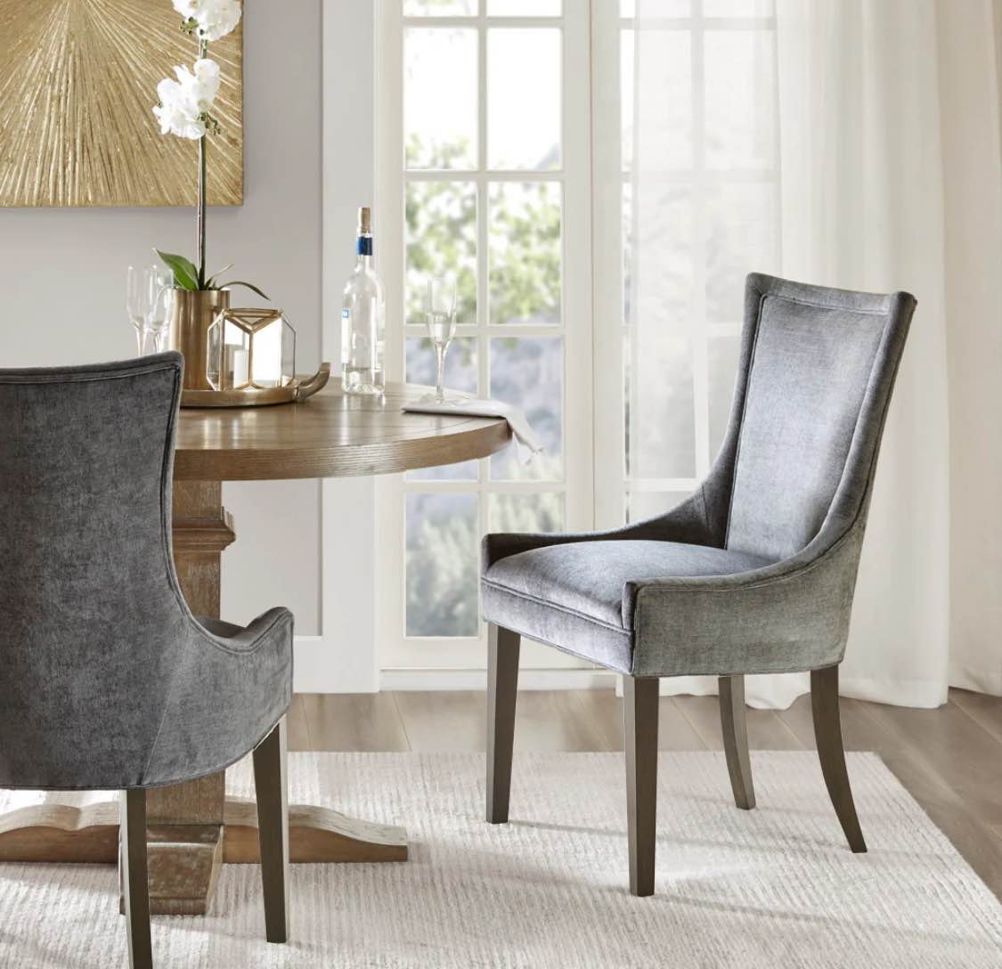 ultra dining chair set of 2 - elegant traditional design with solid wood legs for your dining room - dark gray - 23.25 x 24.75 x 39
