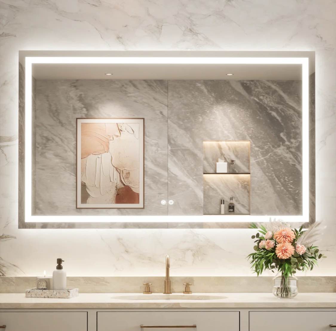 Cardier Front&Backlit Wall Mount Bathroom Led Vanity Mirror with 3 Color Adjustment Shatterproof Tempered Glass (40x60)