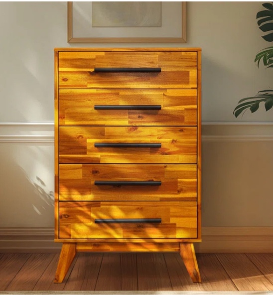 Millwood Pines Linea Solid Wood Dresser with 5 Drawers Chest of Drawers
