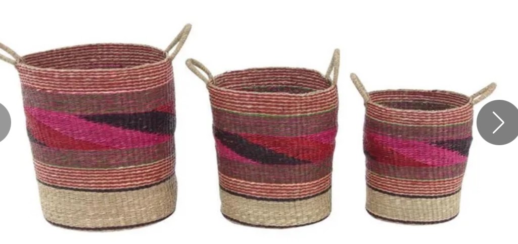 Mosaic Pink Seagrass Storage Basket - Medium