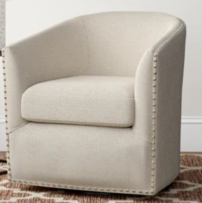 Tyler 360 Swivel Barrel Chair with Nailhead Trim 