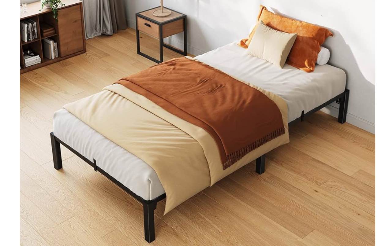 Senfot Twin Metal Bed Frame, 10" High Platform Bed Frame, Heavy Duty 800Lbs Capacity, No Box Spring, No Screws Needed with Reinforced Slats, Easy Assembly