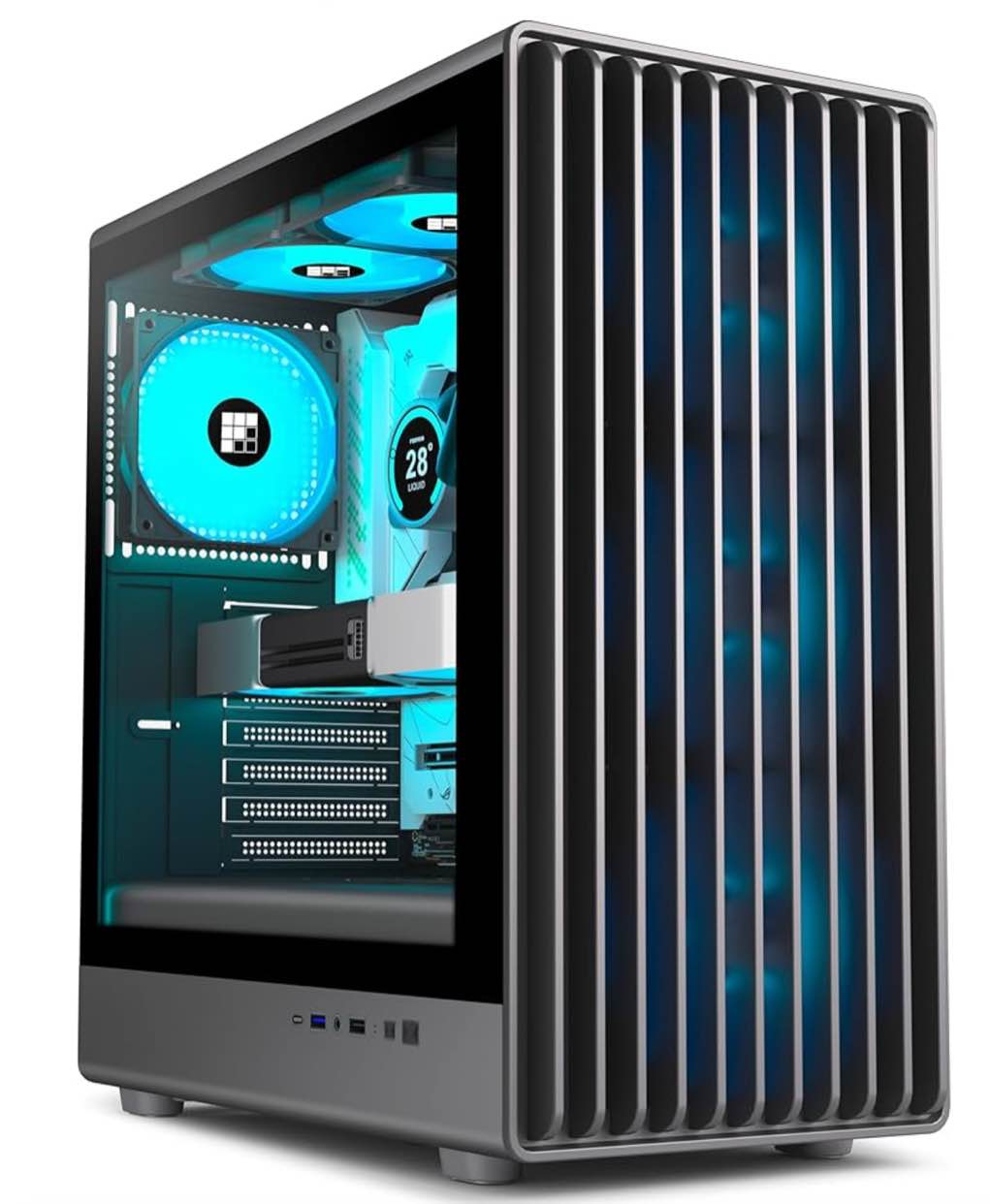 K6 PC Case - Pre-Installed 6 PWM ARGB Fan (3 x 120mm, 3 x 140mm), ATX Mid-Tower Gaming PC Case, with Type-C, FOIFKIN (Black, K6) ( Bend from bottom shown in pictures)