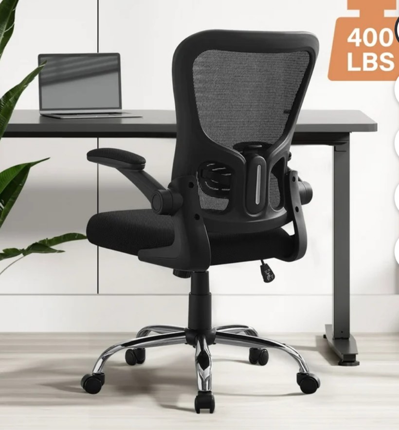 JONPONY Big and Tall Office Chair 400LBS?Ergonomic Office Chair, Task Chair, Comfort Desk Chair with Adjustable Lumbar Support and Flip up Arms, 400lb, Black