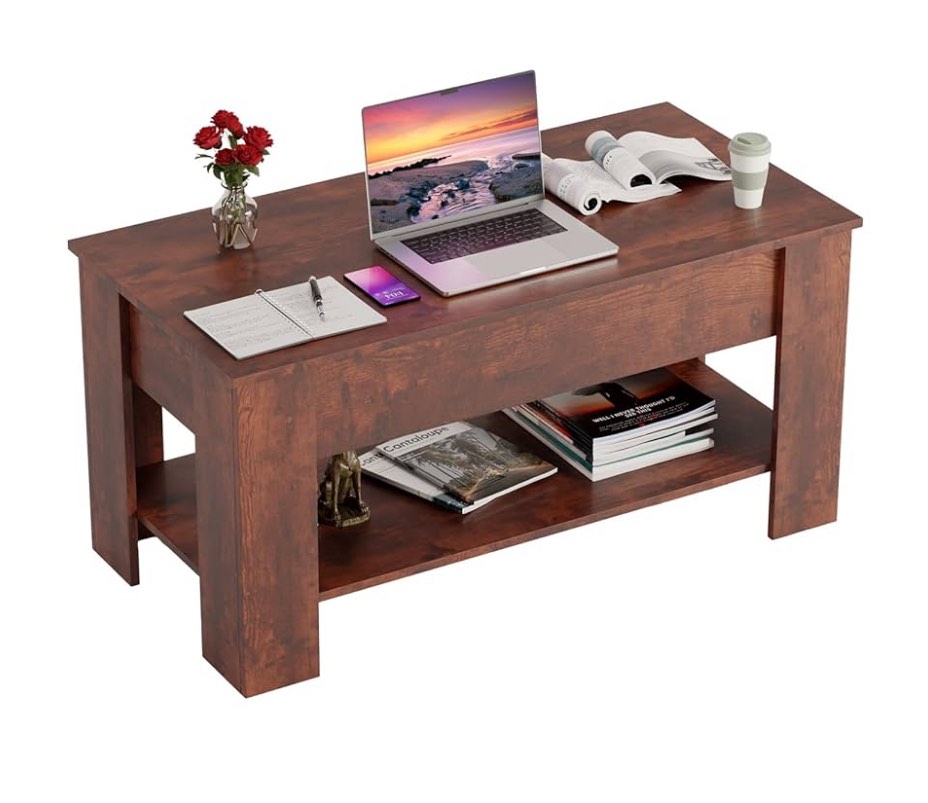 Lift Top Coffee Table with Storage Shelf and Hidden Compartment,Modern Coffee Table, Wooden Coffee Table for Living Room,Rising Pull Up Coffee Table,Brown