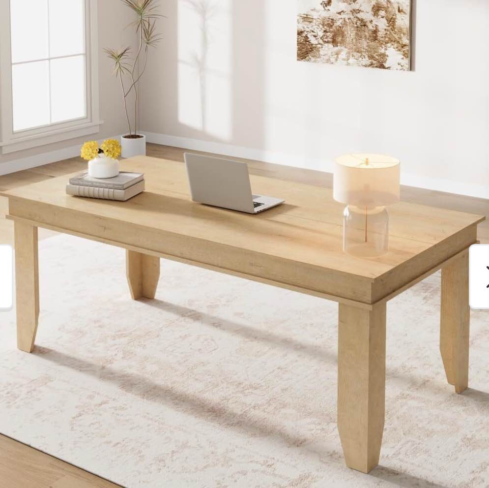 70.87" Long Farmhouse Dining Table for 6-8 People, Rustic Wood Kitchen Table with Sturdy V-Legs for Family Gatherings - Natural