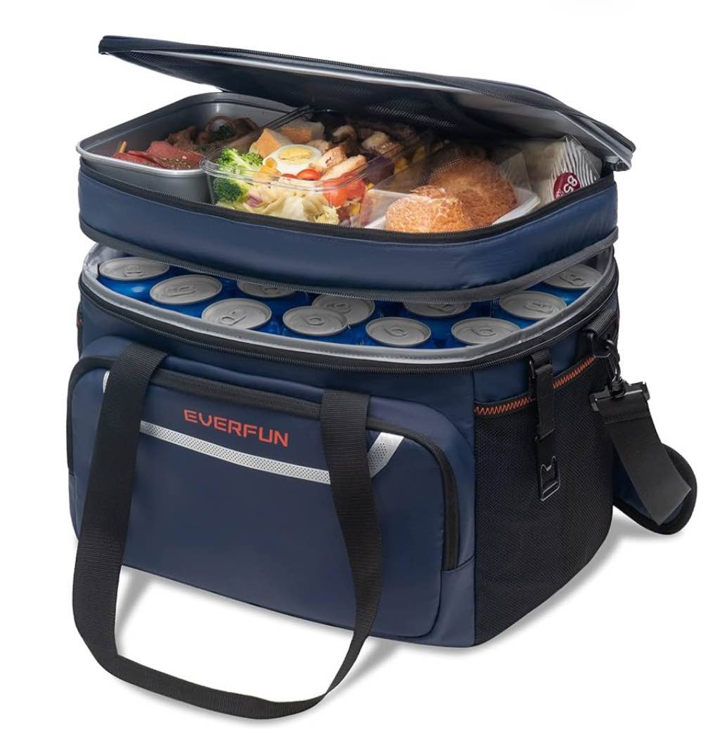 everfun small cooler lunch box mini leak-proof soft double deck 24 can personal insulated collapsible portable waterproof lunch bag ice chest for men women work travel car picnic beach