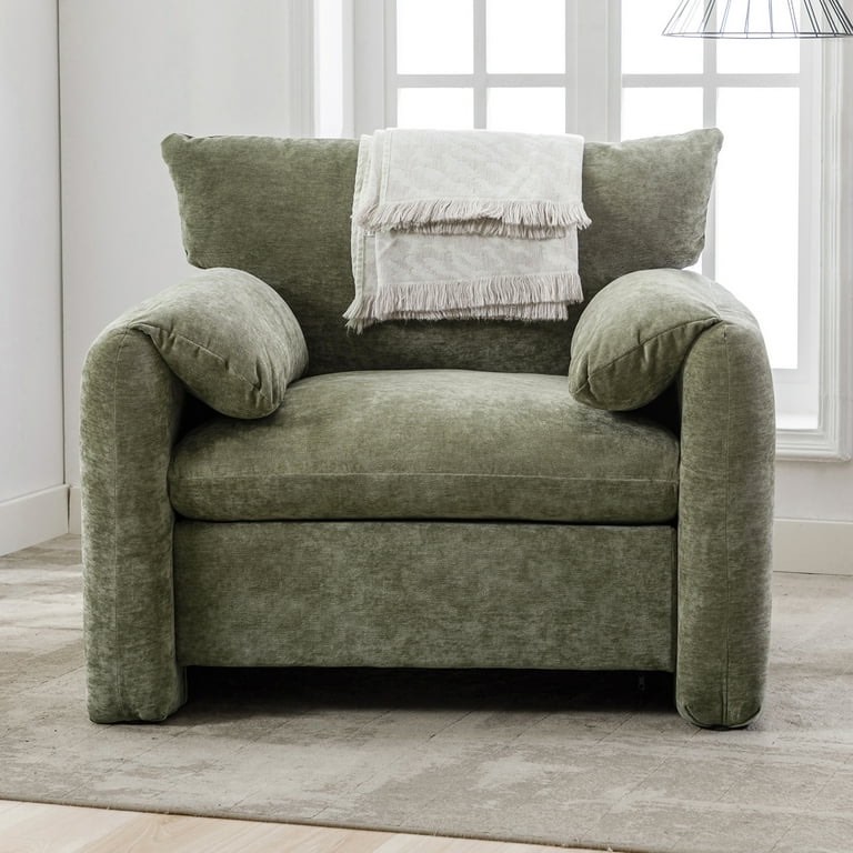 Modern Style Chenille Oversized Armchair Accent Chair Single Sofa Lounge Chair 38.6’’ W for Living Room, Bedroom, Matcha Green