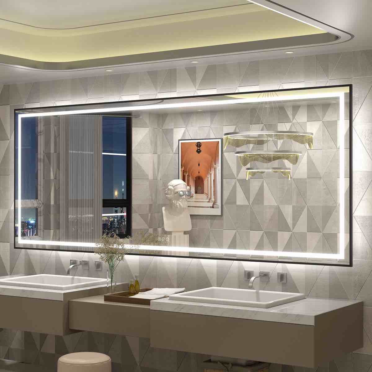 Aevar Front & Back LED Anti-Fog Tempered Glass Framed Bathroom/Vanity Mirror