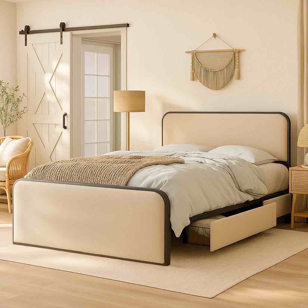 Henos Upholstered Metal Platform Storage Bed