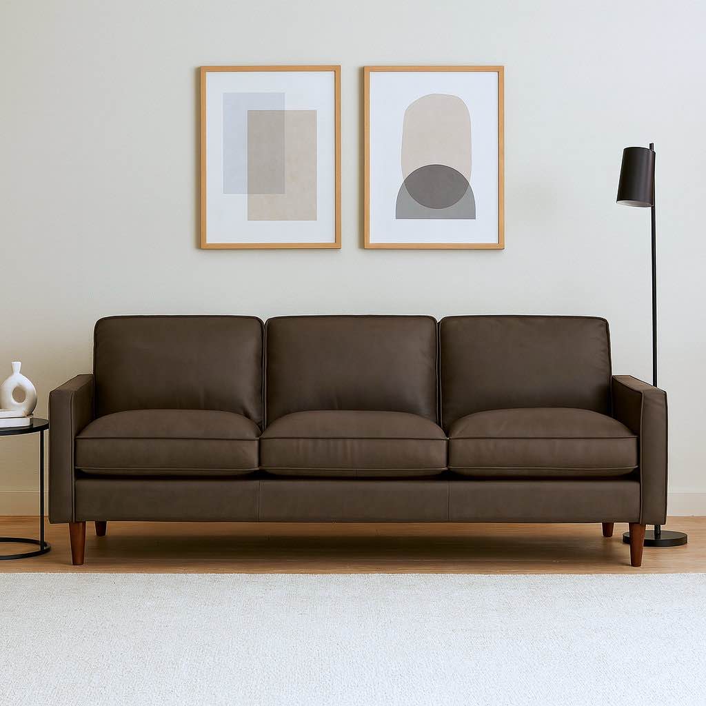 Alyvia 86" Modern Genuine Leather Square Arm Sofa