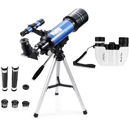 70mm Telescope for Kids & Astronomy Beginners, Refractor Telescope with Tripod & Finder Scope, Portable Telescope with 4 Magnification eyepieces & Phone Adapter Blue