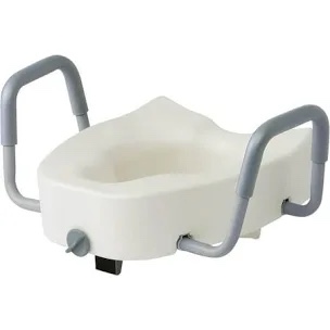 Medline 5" Elongated Raised Toilet Seat, with Lock and Removable Padded Arms- A Medical Seat for Seniors, Elderly, Adults, or Post-Surgery Recovery, 1 Ct.
