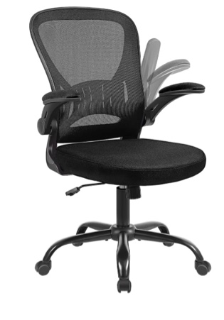 Mesh Office Chair, Ergonomic Computer Chair with Flip-up Arms and Lumbar Support, Height Adjustable Home Office Desk Chairs, Black