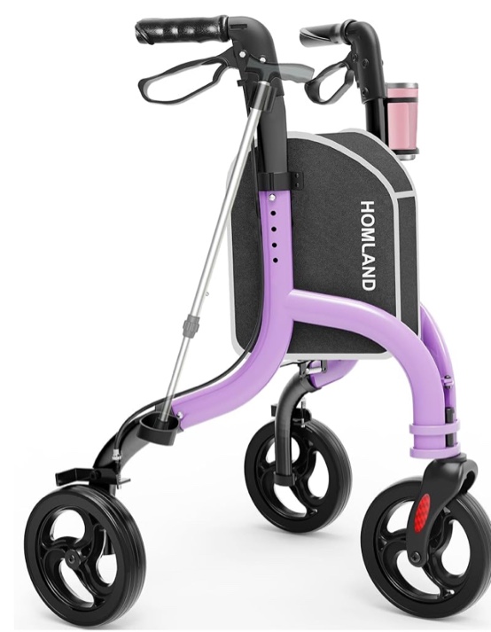 3 Wheel Walkers for Seniors, FSA/HSA Eligible Foldable Wheeled Rollator with Cane Hold and Cup Hold, Lightweight Three Wheel Rolling Walker Height Adjustable for Seniors