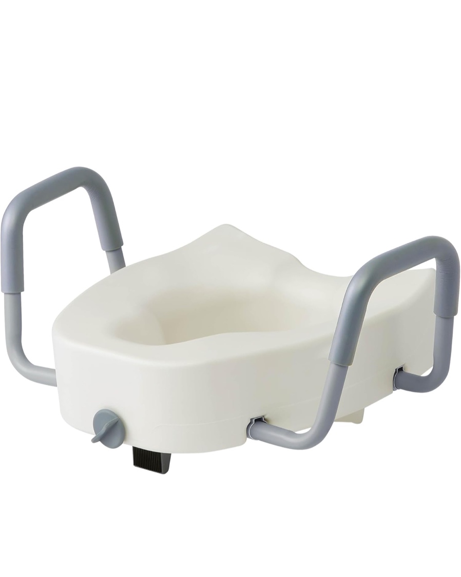 Medline 5" Elongated Raised Toilet Seat, with Lock and Removable Padded Arms- A Medical Seat for Seniors, Elderly, Adults, or Post-Surgery Recovery, 1 Ct.
