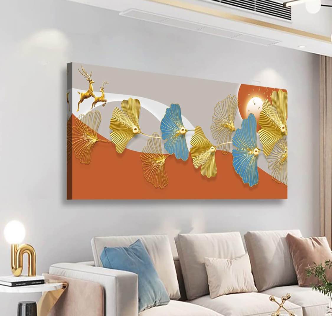 Abstract Wall Art Bedroom Wall Decor Living Room Large Golden Canvas Wall Art Office Farmhouse Paintings Artwork Modern Textured Ginkgo Biloba Leaf Wall Art Prints Pictures 20 * 40inch