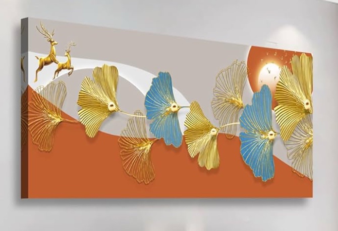 Abstract Wall Art Bedroom Wall Decor Living Room Large Golden Canvas Wall Art Office Farmhouse Paintings Artwork Modern Textured Ginkgo Biloba Leaf Wall Art Prints Pictures 20 * 40inch