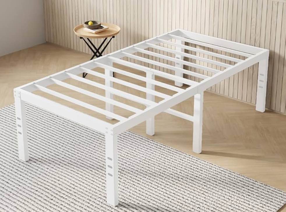 Novilla Twin Bed Frame, 18 Inch Metal Platform Bed Frame Twin Size with Storage Space Under Bed, Heavy Duty Steel Slat Support, Easy Assembly, No Box Spring Needed, White
