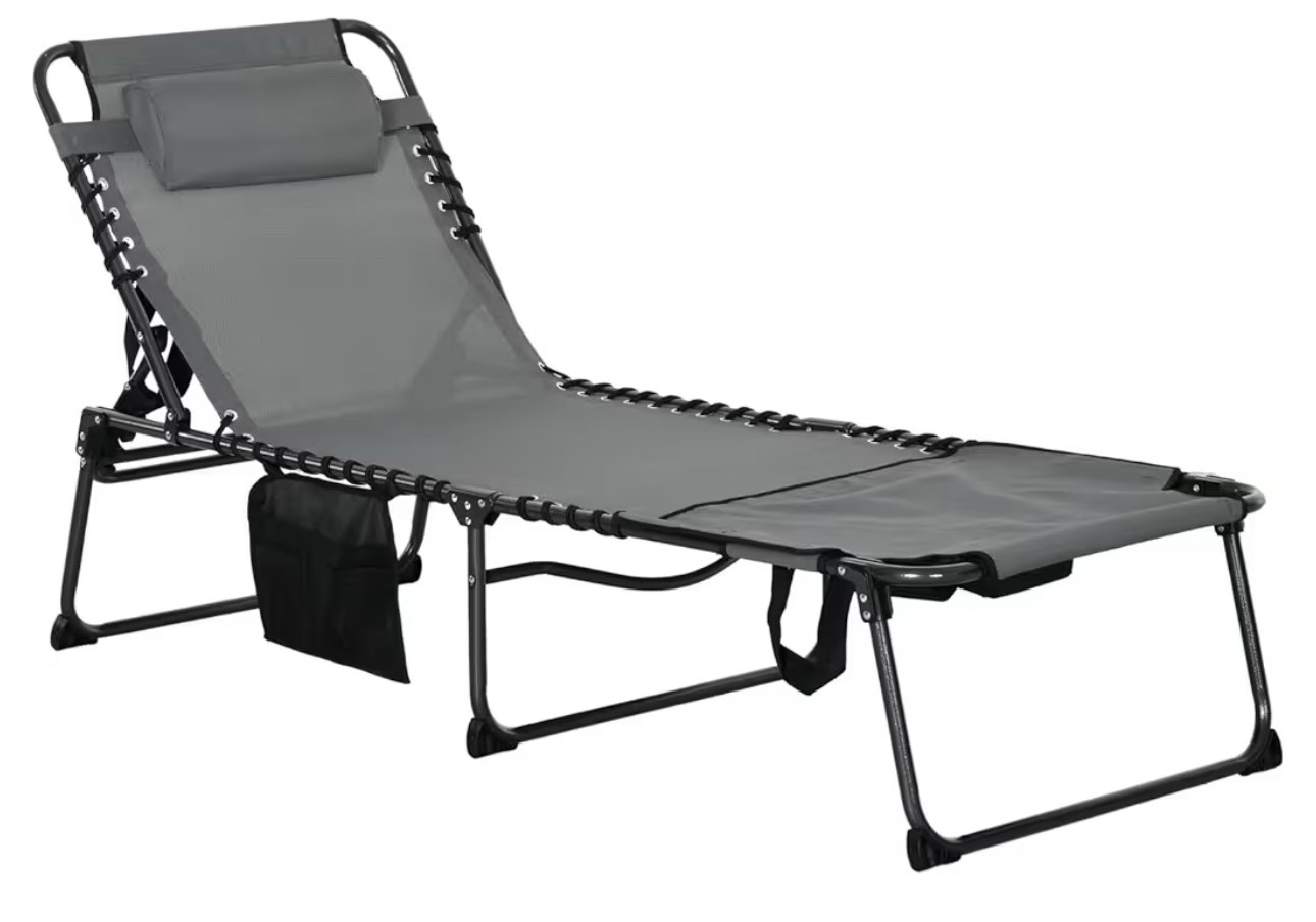 Folding Chaise Lounge Chair for Outside Beach, Sunbathing, Patio, POOL, LAWN, Deck, Lay Flat Adjustable 5-Portable Heavy-DUTY CAMPING RECLING e chair with pillow ( Set of 2)