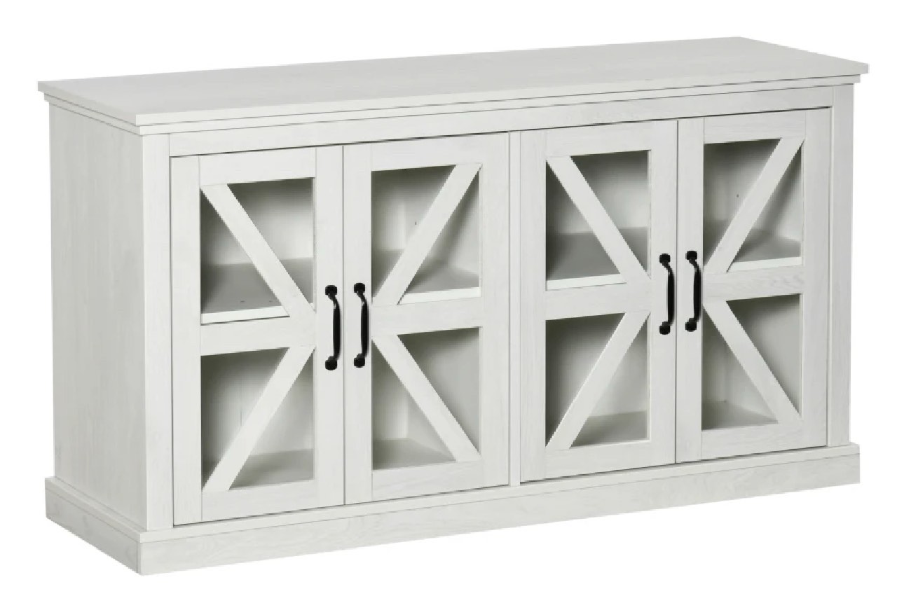HOMCOM Sideboard Buffet Cabinet, Glass Door Credenza, Coffee Bar Cabinet with Adjustable Shelf, White ( INCOMPLETE ONLY ONE BOX)
