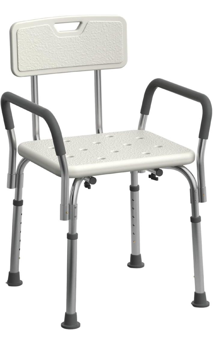 Medline Shower Chair Seat with Padded Armrests and Back | Heavy Duty for Bathtub | Slip Resistant with Adjustable Height | with 350 lb Capacity