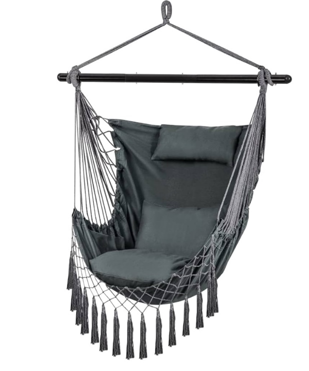 Hammock Chair Swing, Hanging Rope Swing with 3 Cushions and Side Pocket, Max 400 lbs, Large Macrame Hanging Chair for Indoor, Outdoor, Bedroom, Garden, ( One in stock is Beige)