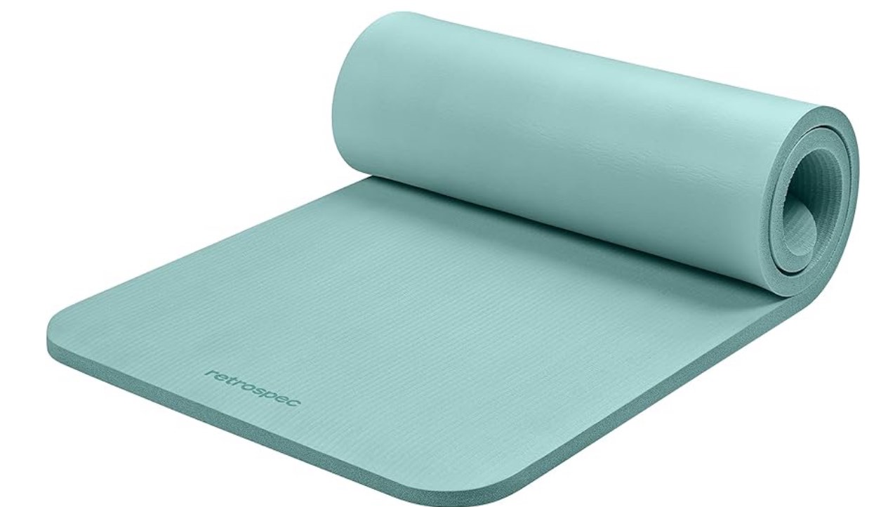 Retrospec Solana Yoga Mat 1" Thick With Nylon Carry Strap for Men & Women - Non Slip Exercise Mat for Home Yoga, Pilates, Stretching, Floor & Fitness Workouts ( USED)