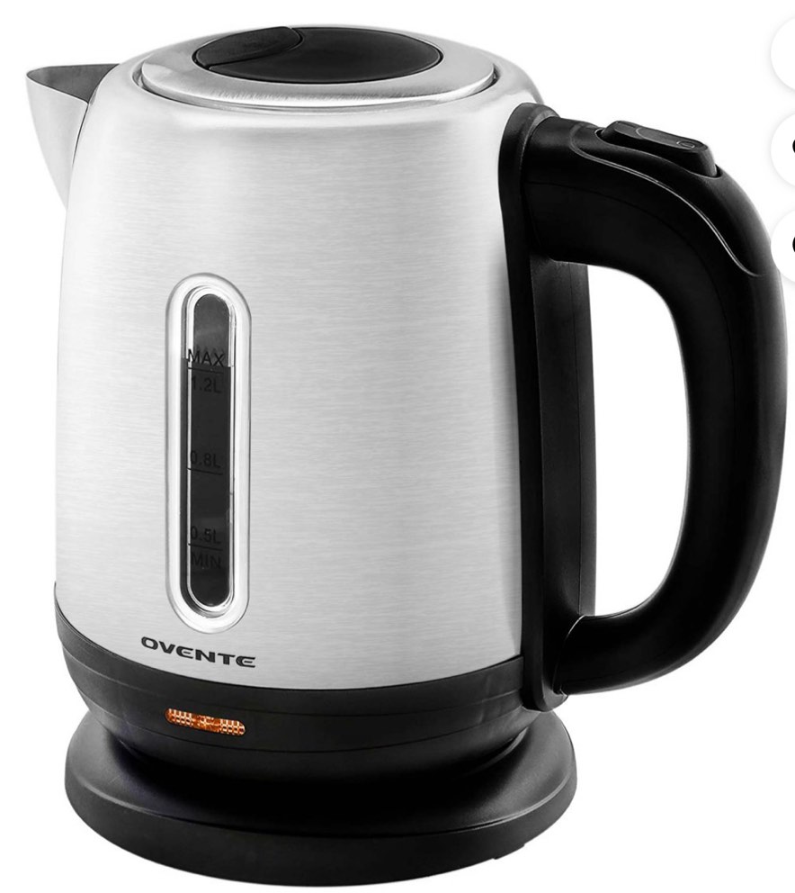 OVENTE Electric Hot Water Stainless Steel Kettle 1.2 Liter with One Press Open Lid, 1100 Watt Portable Tea Maker with Fast Concealed Heating Element Auto Shut-Off and Boil Dry Protection, Silver KS22S