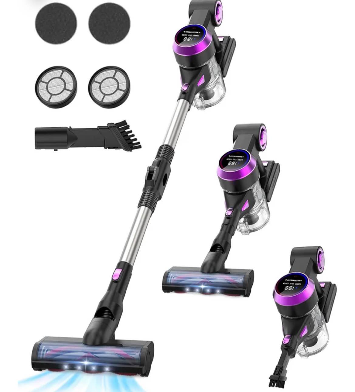 Cordless Vacuum Cleaner, 30Kpa 280W Powerful Suction Vacuum with LED Display, Brushless Motor, 55Min Runtime, 1L Dust Cup & 60dB Ultra-Quiet Lightweight Stick Vacuum for Home (Telescopic Tube)