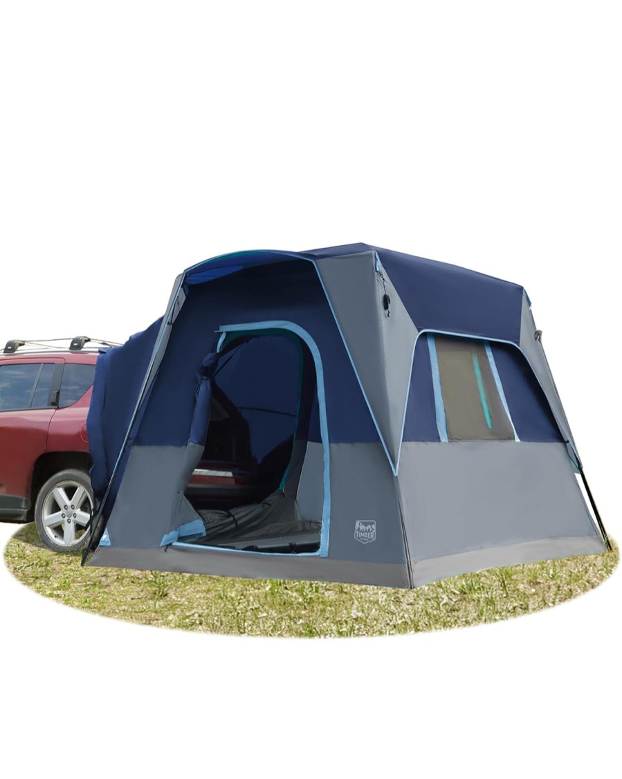 TIMBER RIDGE 5 Person SUV Tent with Movie Screen Weather Resistant Portable for Car SUV Van Camping, Includes Rainfly and Storage Bag, 10' W X 8' L X 7.1' H Blue