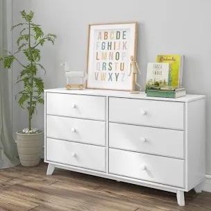 Solid Wood 6 Drawer Dresser white