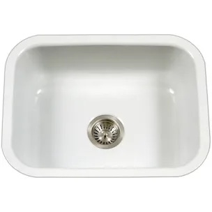 Houzer Porcela White Porcelain Enamel Steel Kitchen Sink: 23 Inch Undermount Single Bowl Sink, Durab