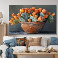 Orange green monochrome photo of Cactus in vase I - Cactus Wall Art