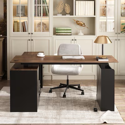 (Missing a box box 1/2) FUFU&GAGA 63-in Brown Modern/Contemporary L-shaped desk