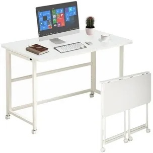 Home Office Foldable Writing Desk with Wheels Mobile Foldable Computer Sturdy Desk