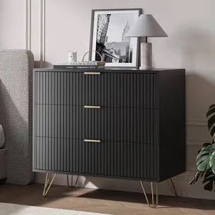 3-drawer nightstand with metal legs