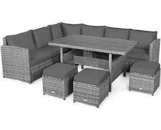 Hinesville 7 Piece Rattan Lounge Dining with Cushions