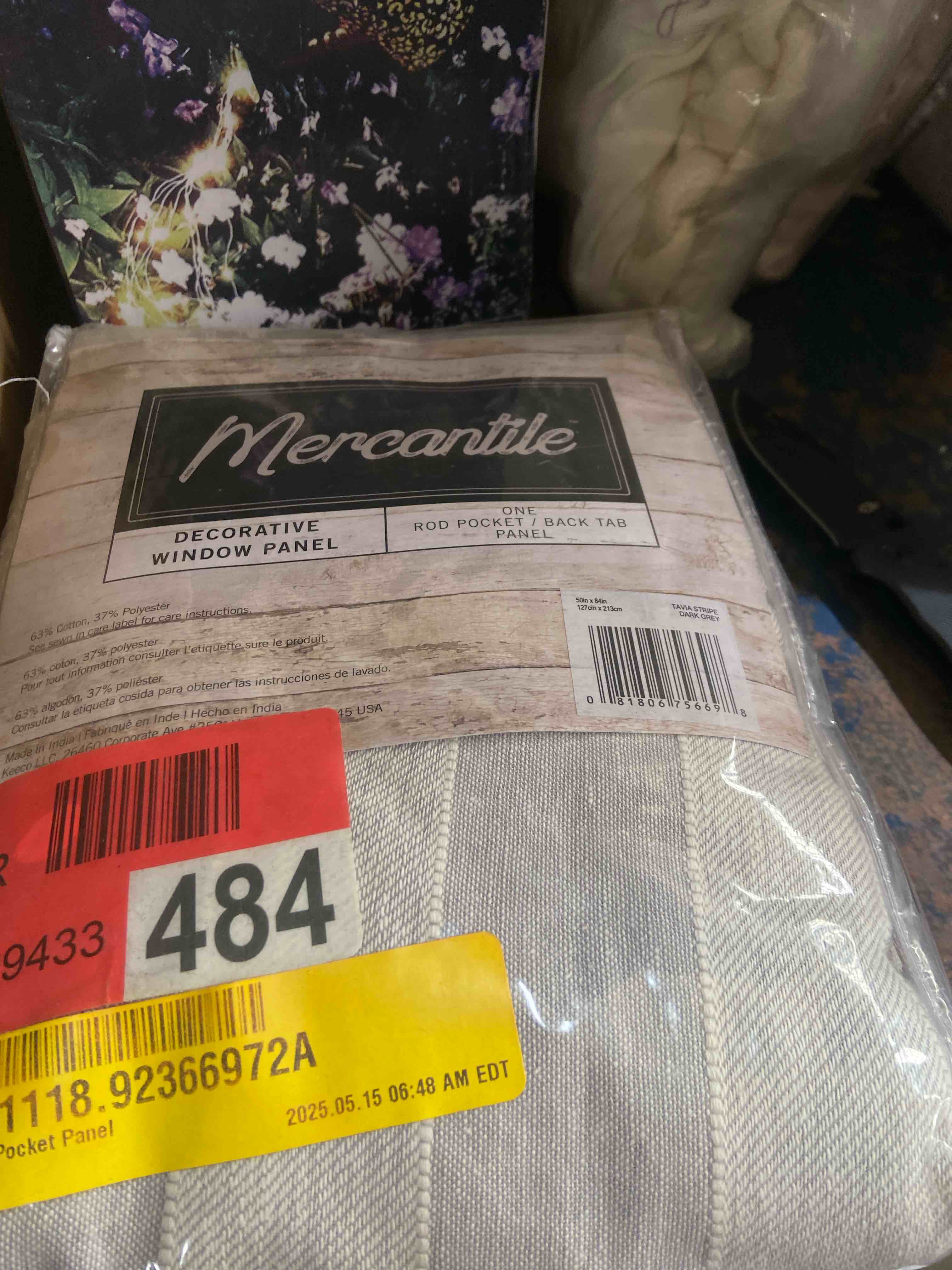 Condition photo showing New/Like New for mercantile tavia horizontal stripe  rod pocket back tab  single sheer curtain panel  dark grey  50 x 84