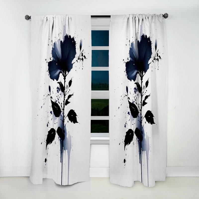  amico - blue white hibiscus euphoria i - traditional curtain - vel