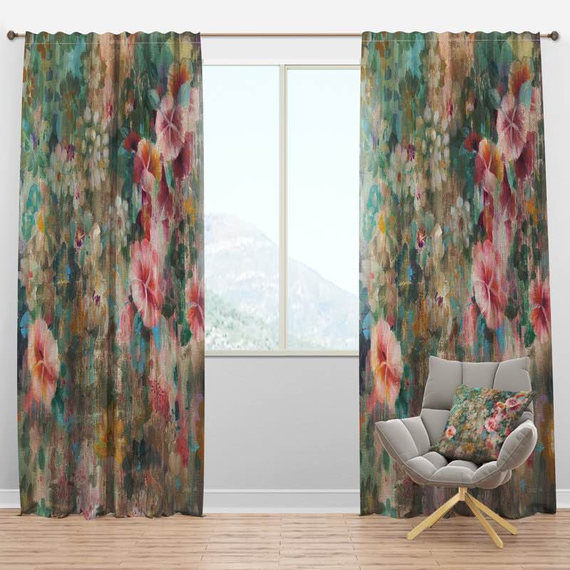 Flower Shower III - Farmhouse Velvet Curtain - Room darkening -