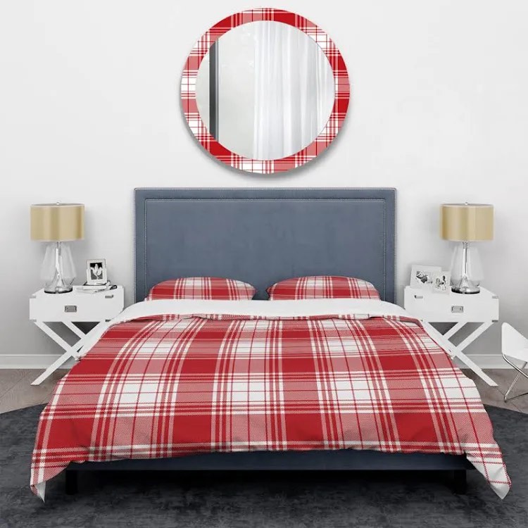 Red And White Checked Tartan Duvet Cover Set