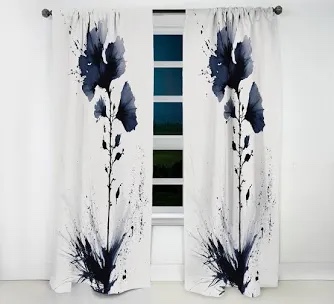 amico - blue white hibiscus euphoria il - traditional curtain