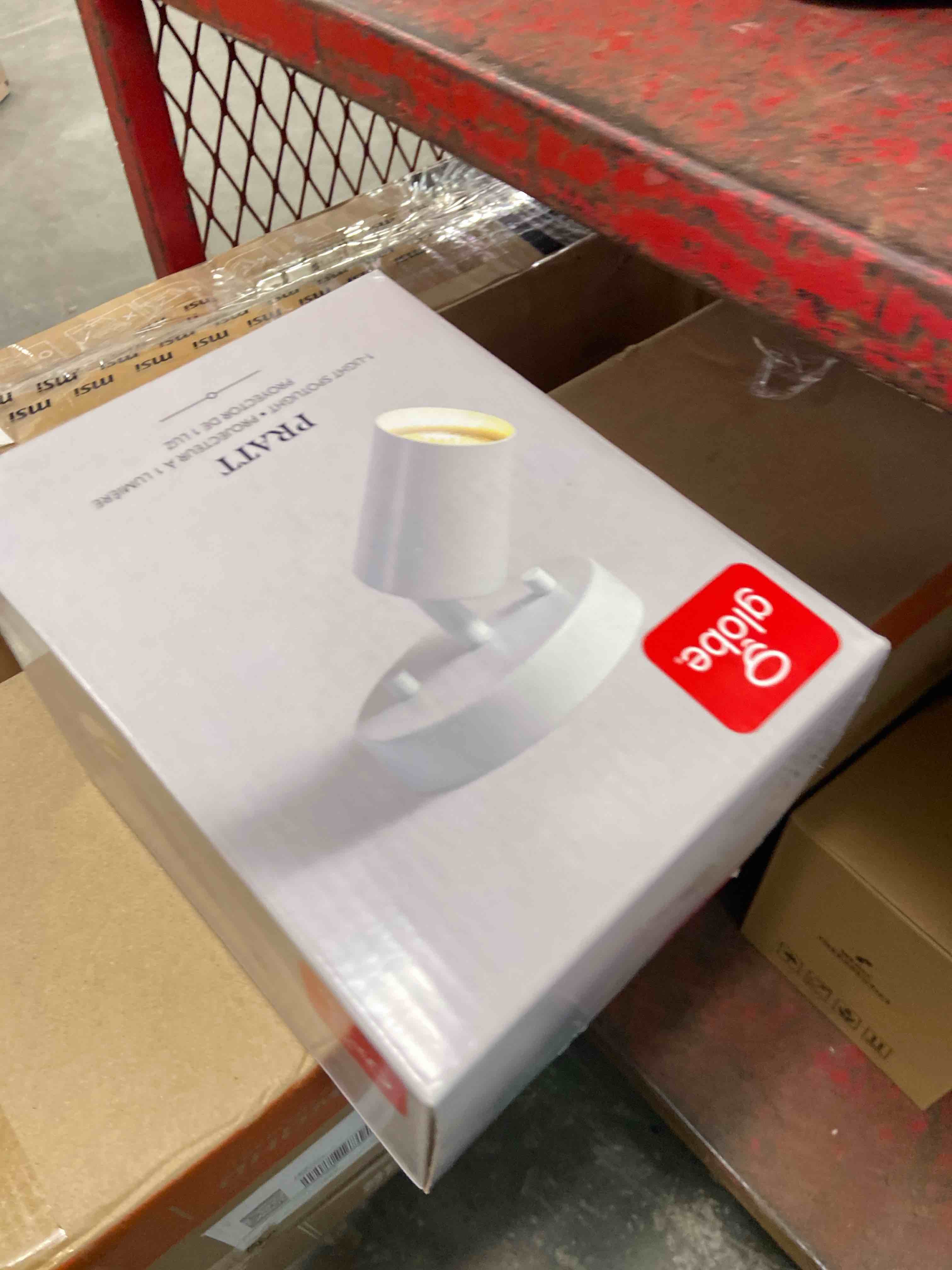Condition photo showing New/Like New for globe electric 1-light track spotlight, matte white, pivoting head, dimmable, 57499