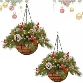  2 Pcs Christmas Hanging Baskets for Outdoors, Outdoor Christmas Pol