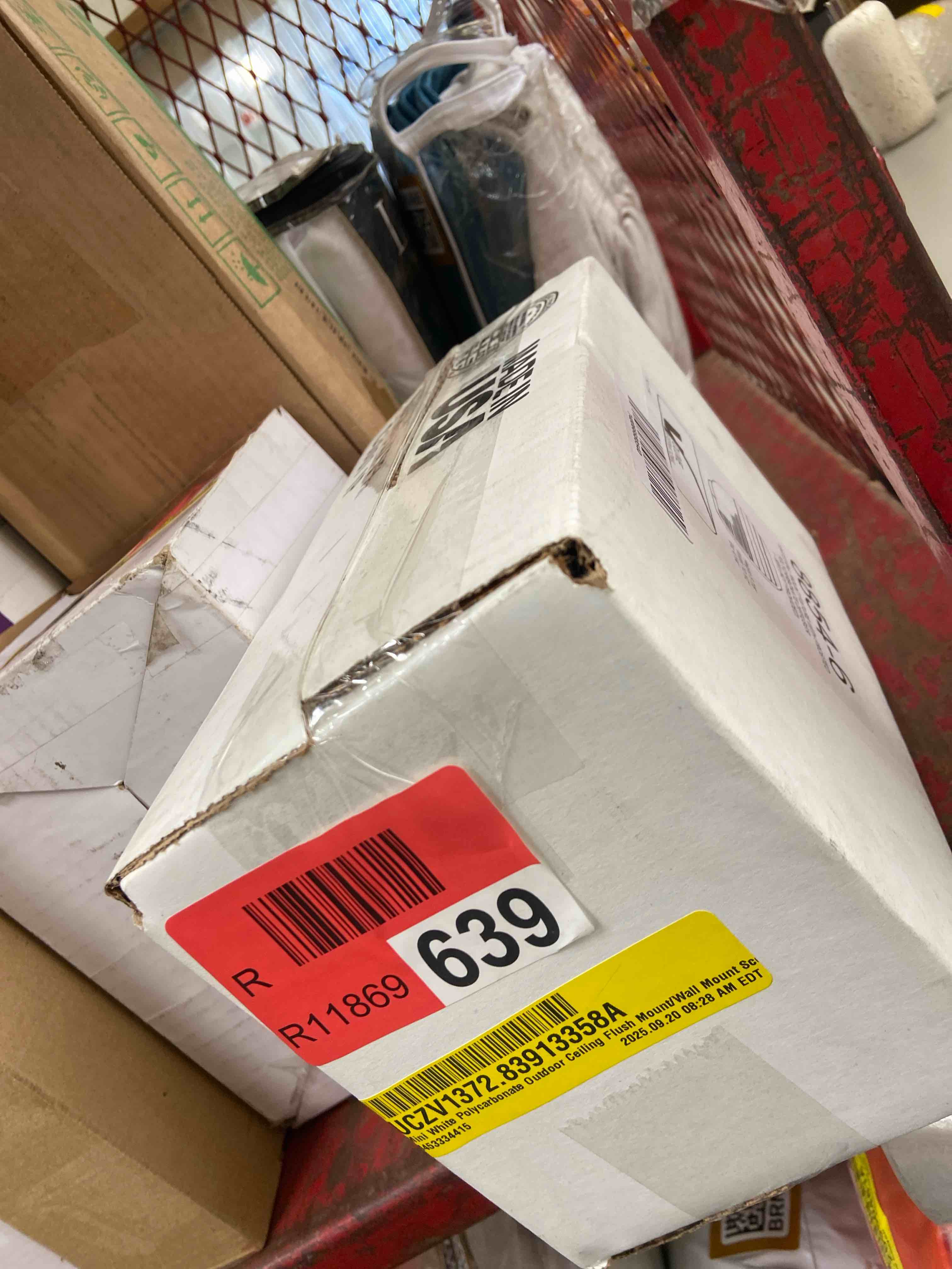 Condition photo showing New/Like New for mini white polycarbonate outdoor ceiling flush mount/wall mount ser