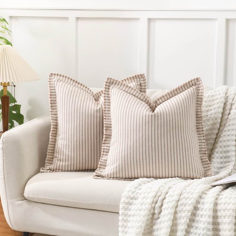  Boho Yarn Dyed Stripe Fringe Pillow Covers Cozy Farmhouse Linen TI