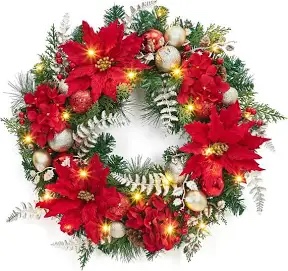1Sin Pre-lit Xmas Wreath with Lights, Battery Operated for door